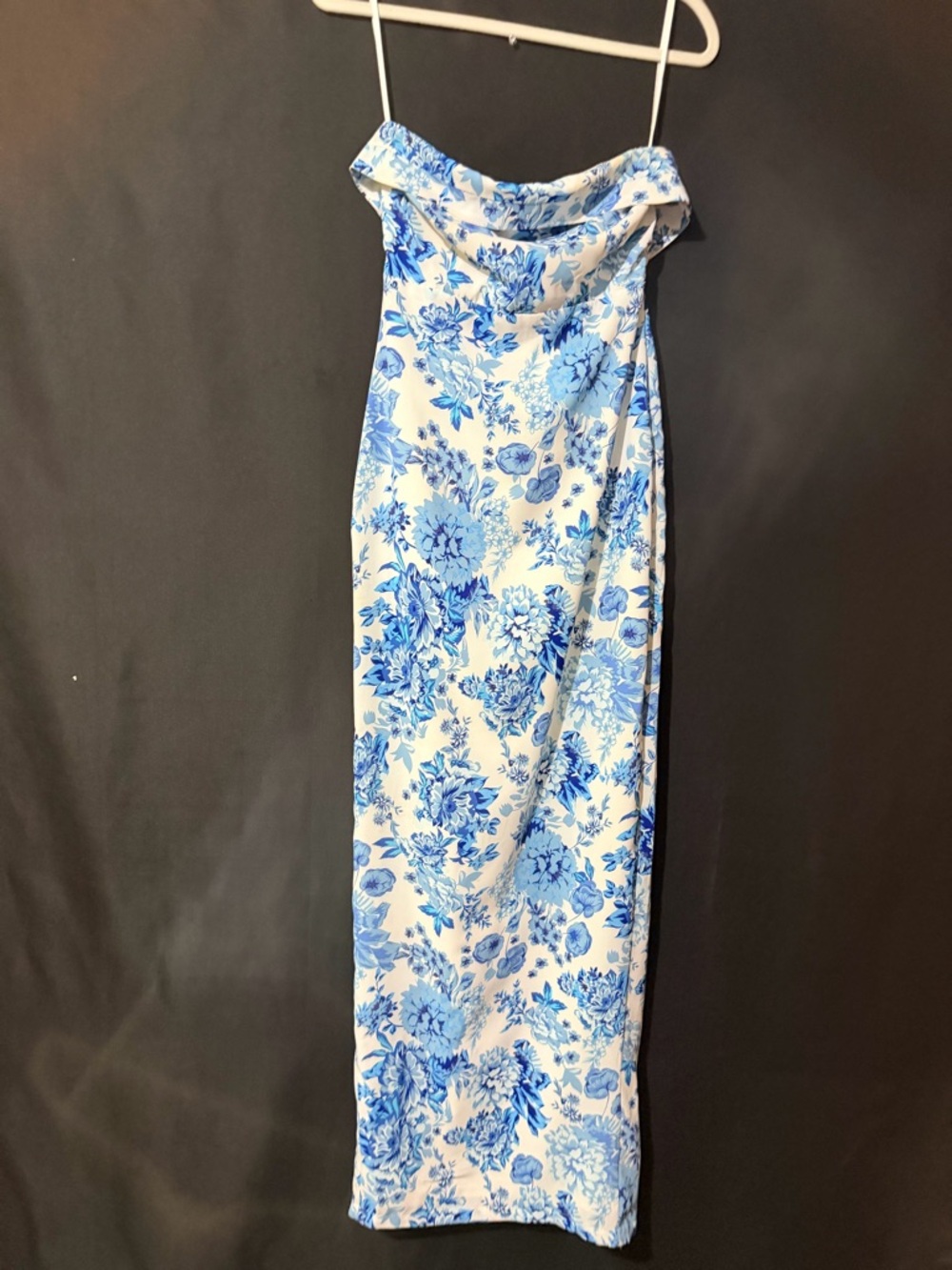 Strapless Blue Floral Maxi Dress - White & Blue